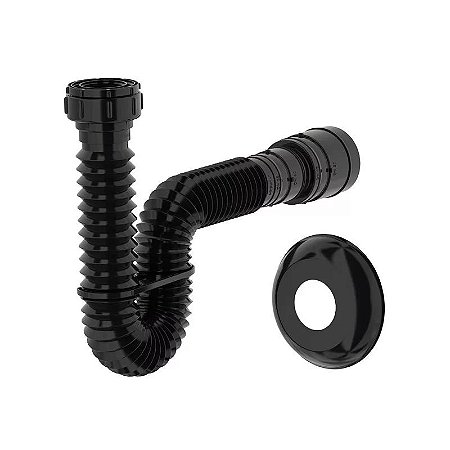 SIFÃO CENSI TUBO EXTENSÃO 74CM PRETO BRILHANTE COM SUPORTE