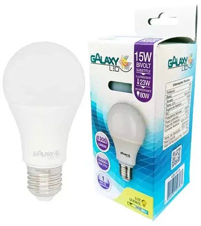 LÂMPADA LED BULBO 15W BRANCO QUENTE 3000K GALAXY