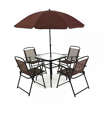 CONJUNTO MIAMI 4 CADEIRA MAIS MESA COM GUARDA SOL MARROM