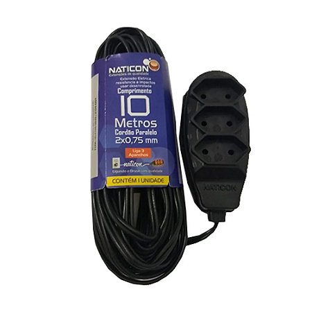 EXTENSÃO TRIPLA NATICON PP 10MT PRETA
