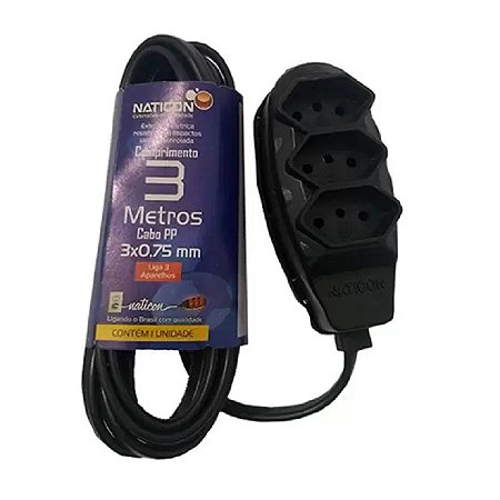 EXTENSÃO TRIPLA NATICON PP 02MT PRETA