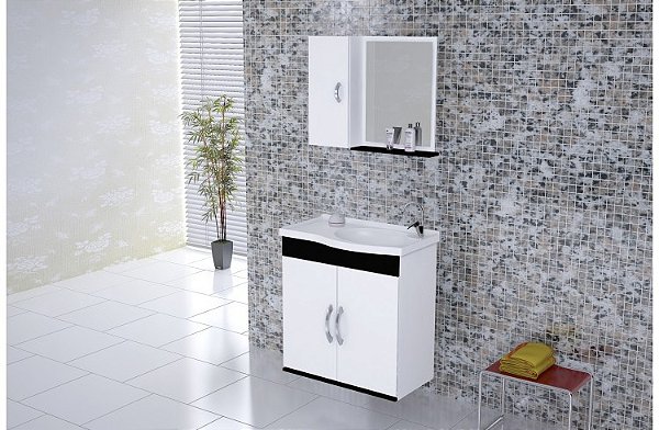 GABINETE BANHEIRO VERONA COM ESPELHO 55.5CM PRETO