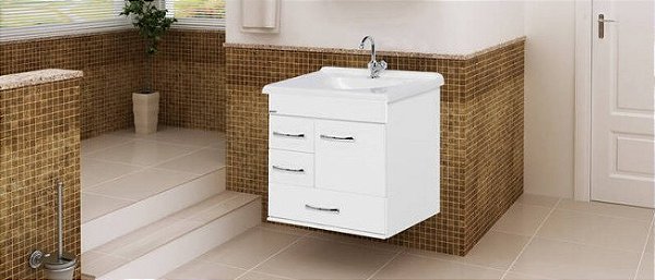 GABINETE BANHEIRO MONACO SUSPENSO 59.5CM BRANCO