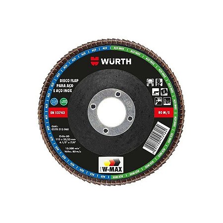DISCO FLAP AÇO & AÇO INOX W-MAX 4.1/2 GR80 WÜRTH