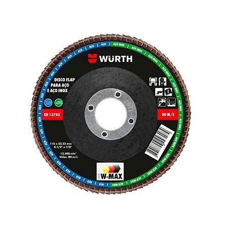 DISCO FLAP AÇO & AÇO INOX W-MAX 4.1/2 GR120 WÜRTH