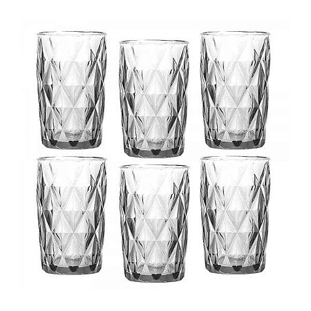 CONJUNTO 6 COPOS VIDRO DIAMOND TRANSPARENTE 360ML