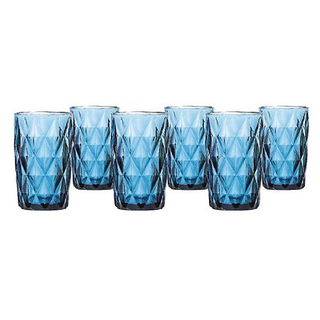 JOGO 6 TACAS VIDRO DIAMOND AZUL 340ML