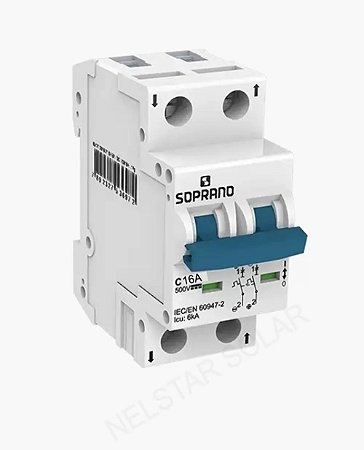 DISJUNTOR SOPRANO DIN BIPOLAR 16A 500V DC