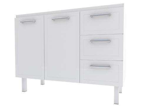 GABINETE COZINHA COZIMAX APOLO FLAT 120CM BRANCO 3 GAVETA