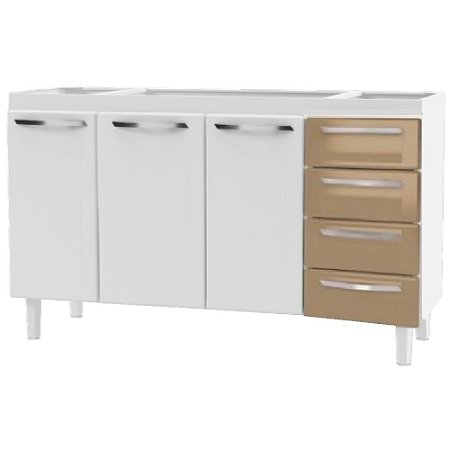 GABINETE COZINHA COZIMAX QUALITY FLAT BRANCO MONACO 120CM 4 GAVETA