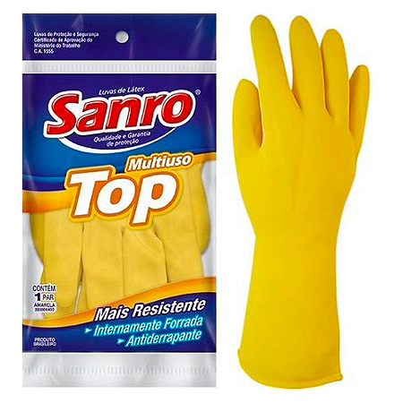 LUVA LATEX FORRADA AMARELA PP SANRO