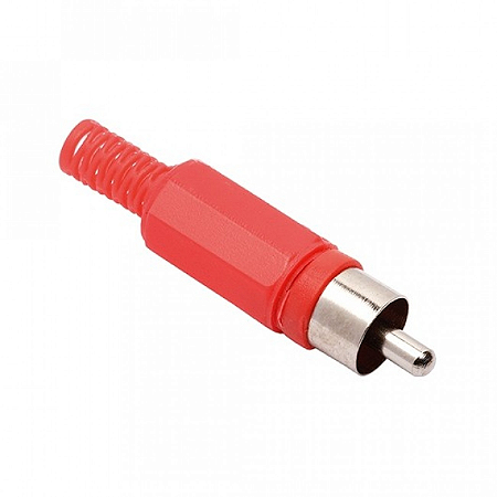 PLUG RCA JACK PLÁSTICO COM PROTETOR VERMELHO