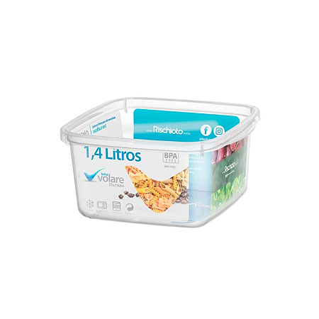 POTE PLÁSTICO QUADRADO VOLARE 1,4 LITROS COM TAMPA ROSA