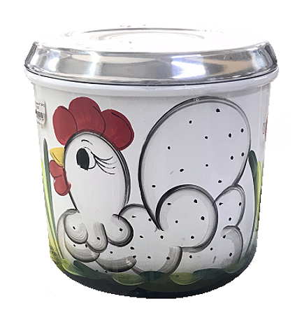 JOGO LATA MANTIMENTO 5 PEÇAS BRANCO ESTAMPADA GALINHA