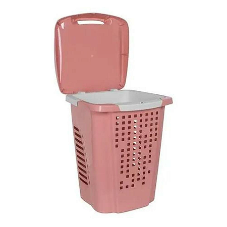 ROUPEIRO TELADO COM CESTO ROSA E BRANCO 70 LITROS