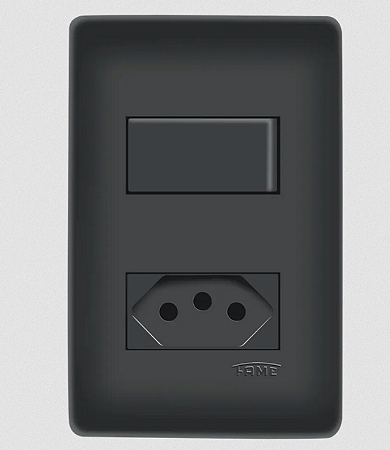 CONJUNTO FAME HABITAT 4X2 BLACK  INTERRUPTOR + TOMADA 10A