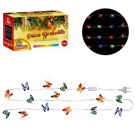 PISCA LED 28 LÂMPADAS BORBOLETA COLOR  220V