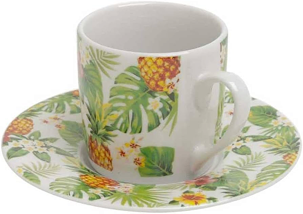 JOGO COM 6 XÍCARAS PORCELANA PARA CAFÉ PINEAPPLE