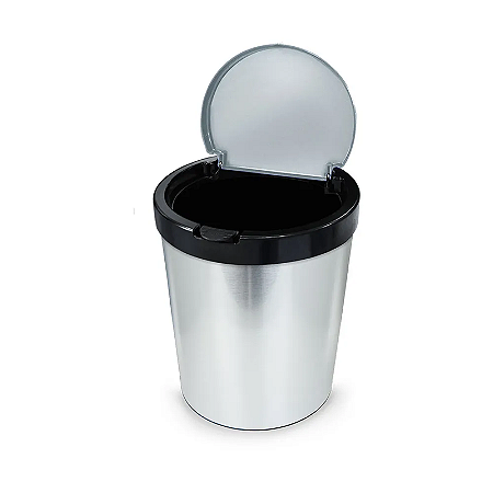 LIXEIRA CLICK PARA ESCRITÓRIO 10L INOX TAMPA PRETA