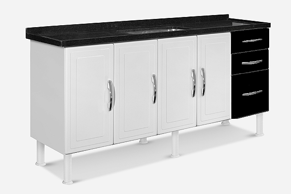 GABINETE IDEAL 1.80 3 GAVETA MON IP PRETO