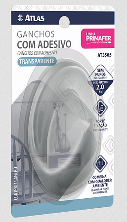 GANCHO ADESIVO 2.0KG OVAL TRANSPARENTE ATLAS