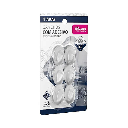 GANCHO ADESIVO 0.5KG OVAL PLÁSTICO BRANCO ATLAS