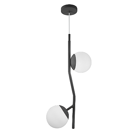 PENDENTE FLORA VERTICAL VIDRO LEITOSO PRETO LISO