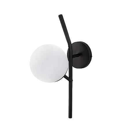 ARANDELA FLORA AÇO 450M VIDRO LEITOSO PRETO LISO
