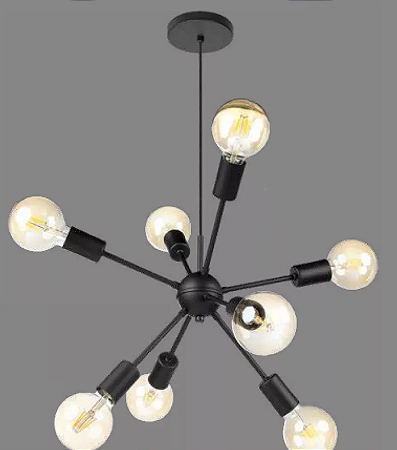 PENDENTE SPUTNIK PRETO 8 LÂMPADA E27 53X150M