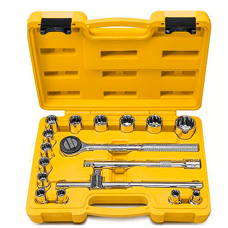 KIT JOGO SOQUETE CRV 1/2" 17 PEÇAS COM MALETA