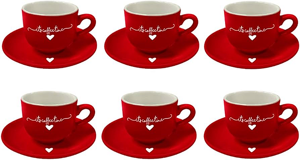 JOGO XÍCARAS COM 6 PEÇAS CAFÉ COM PIRES LAMOUR VERMELHO