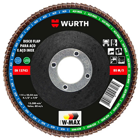DISCO FLAP AÇO INOX W-MAX 4.1/2 G120 WURTH