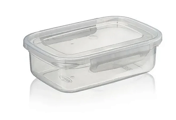 POTE PLÁSTICO RETANGULAR 1LT RASO COM TRAVA TRANSPARENTE