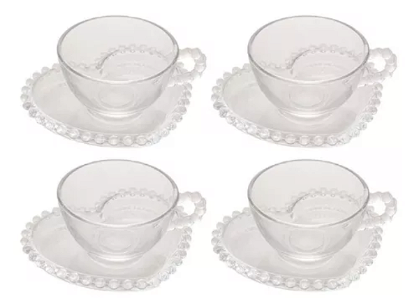 CONJUNTO XÍCARAS 4 PC CHÁ CRISTAL COM PIRES CORAÇÃO