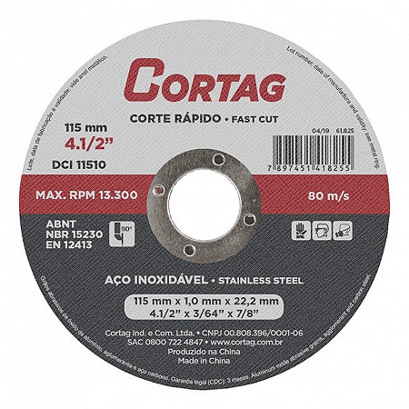 DISCO CORTE INOX 4.1/2X1X7/8 CORTAG