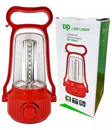 LAMPIÃO LED RECAREGAVEL DP-7044C VERMELHA