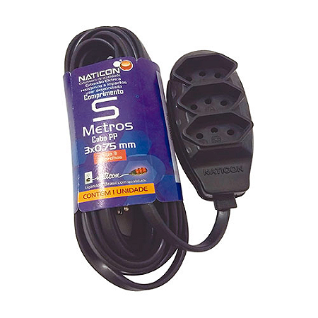 EXTENSÃO TRIPLA NATICON PP 05M PRETA