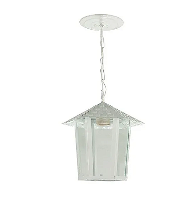 PENDENTE COLONIAL SEXTAVADO COM VIDRO PONTILHADO BRANCO