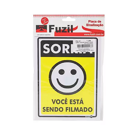 PLACA SINAL FUZIL SORRIA VOCÊ ESTÁ SENDO FILMADO
