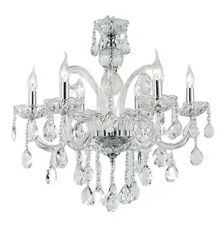 LUSTRE CAMBRIDGE CROMADO COM CRISTAIS CHAMINÉ 6 BRAÇOS