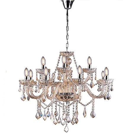 LUSTRE CLÁSSICO CROMO AMBAR E14 12 LUZES