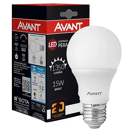 LÂMPADA LED BULBO 15W BIVOLT 6500K AVANT