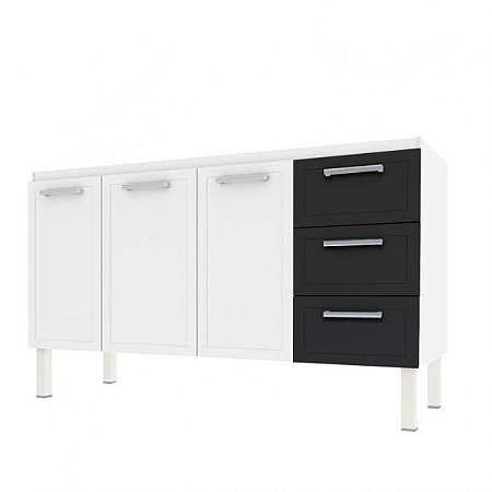 GABINETE COZINHA APOLO FLAT 1.50 PRETO 4 GAVETAS
