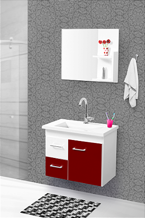 GABINETE BANHEIRO FIMAP QUALITY 0.60 BRANCO/BORDO