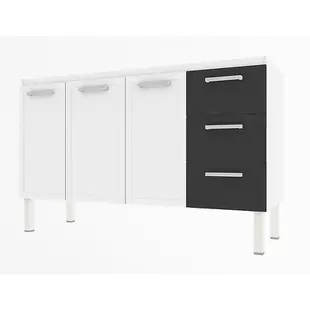 GABINETE COZINHA APOLO FLAT PRETO MON 1.50 3 GAVETAS