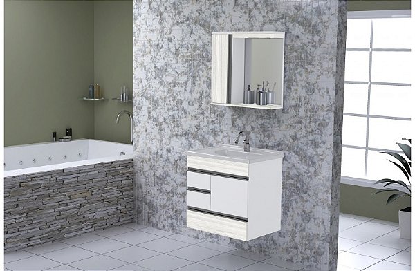 GABINETE BANHEIRO RORATO KIT MODENA SUSPENSA 59.5 BRANCO TEXTURIZADO