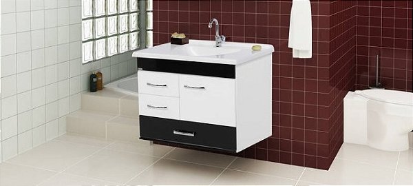GABINETE BANHEIRO MONACO SUSPENSO 79.5CM PRETO