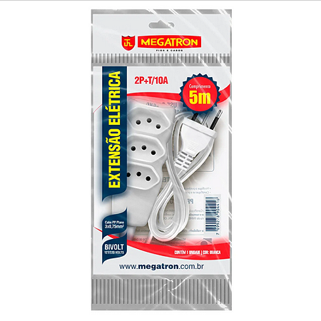 EXTENSÃO MEGATRON TRIPLA 5MTS BRANCA