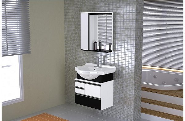 GABINETE BANHEIRO RORATO KIT FIRENZE 63.5 TEXTURIZADO PRETO
