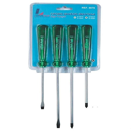 KIT JOGO DE CHAVES FENDA/PHILIPS 4 PÇS LOTUS